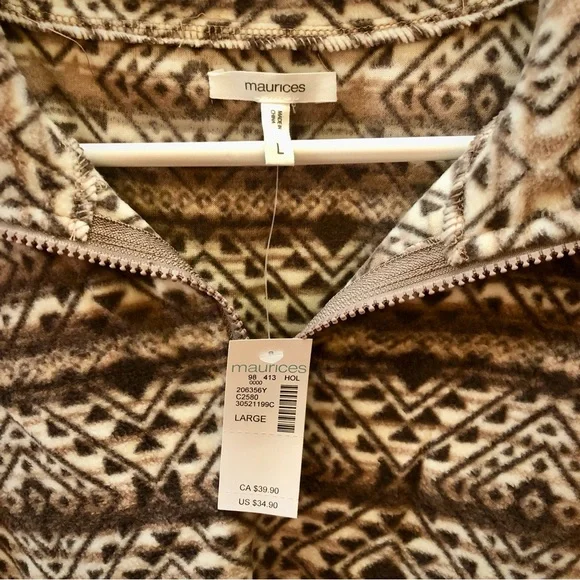 New With Tags Maurices Quarter Zip Jacket in Brown Southwestern Pattern, Large - Picture 3 of 7